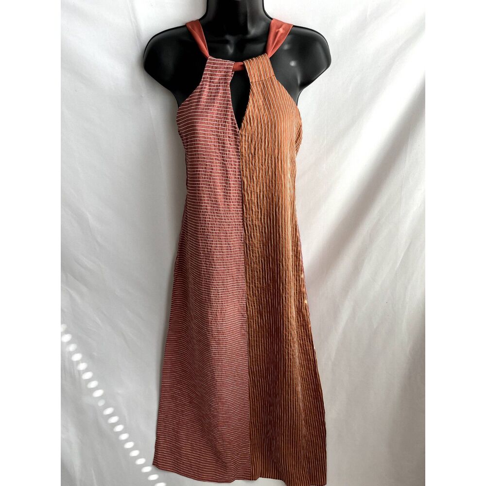 Anika NWOT Striped Midi Dress Colorblock Artsy Size S Retro Datenight Minimalist
